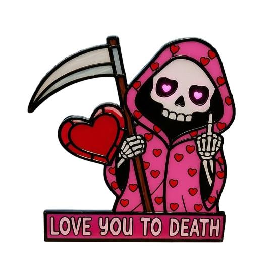 

Love You to Die Grim Reaper Window Corner Sticker Vintage Pink Grim Reaper Decal for Windows Walls Bedroom Coffee Shop Decor рожевий