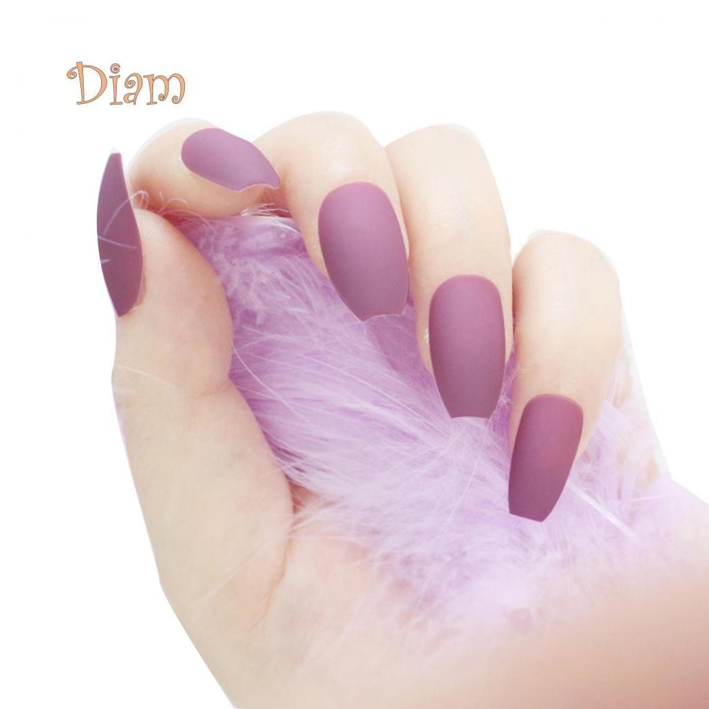 Fetong 24Pcs Coffin False Nails Tip Art Decoration Full Cover Matte Fingernail Stickers