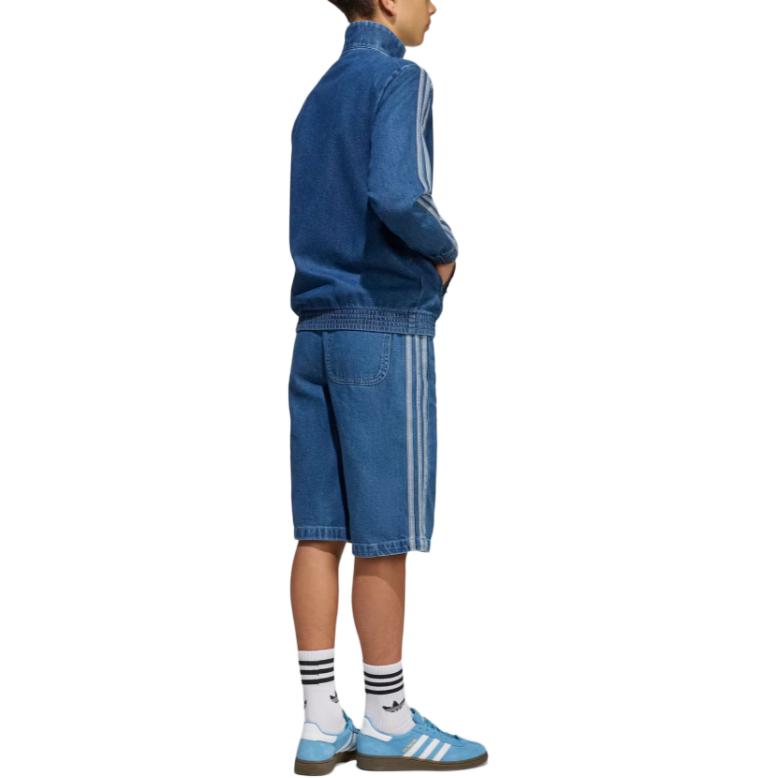 adidas Originals Adicolor Logo Striped Pocket Loose Fit Denim Shorts Kids Shorts KE2969
