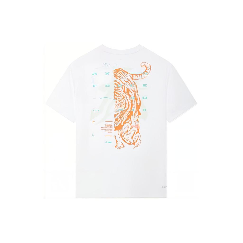Li Ning Tiger Letter Print Casual Crew Neck Short Sleeve T-Shirt Men Tops White ATSSC07-2