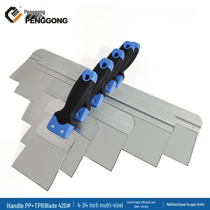 6", 20", 24" Stainless Steel Putty Plastering Tool Set: Sturdy, Wear-Resistant Scrapers for Cleaning and Spreading.