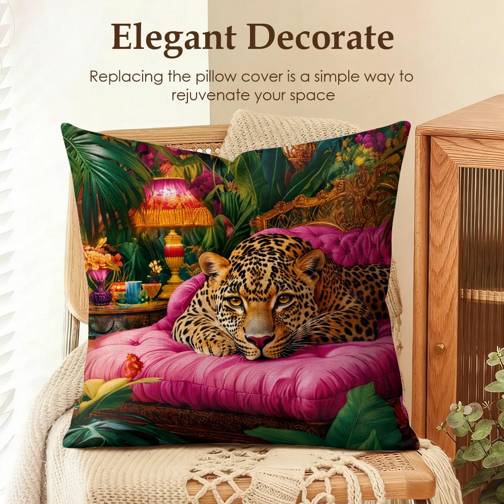 Regal Jungle Leopards Cushion Cover Natural Linen Organic Fabric DoubleSided Printing Sofa Home Decor Gift Pillow Cover
