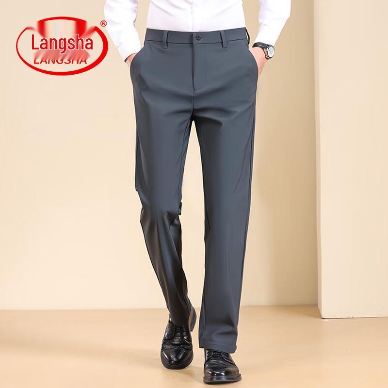 

LangSha Men s Summer Stretchy Straight Business Casual Pants 32