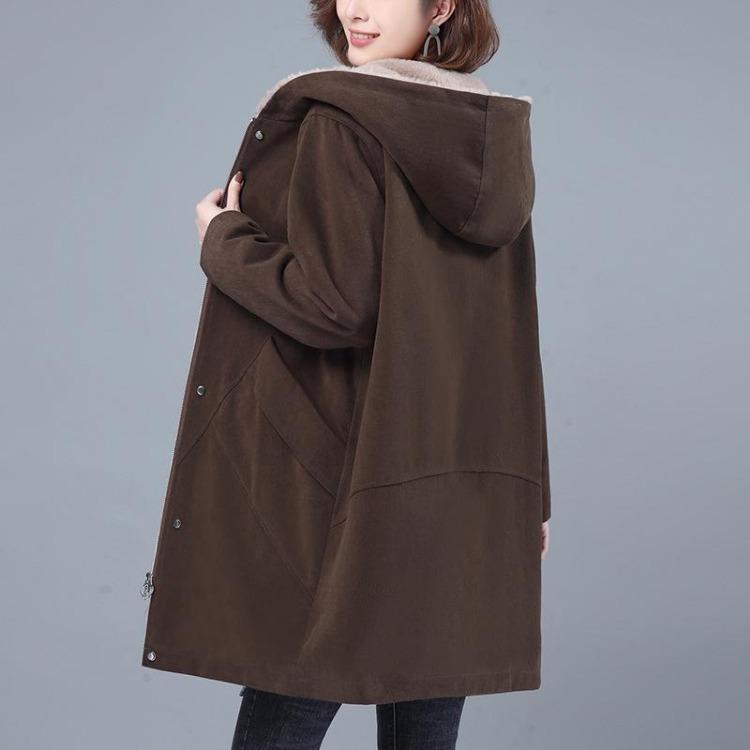 2024 Women Autumn Winter Thickened Cotton Padded Parker Jacket Mid Length Coat for Middle Aged