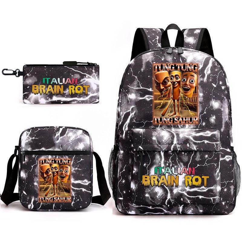 School Bag Tongtongsahur Cartoon Abstract Shanhaijing Primary School Students and Teenagers Backpack Three-piece Set L