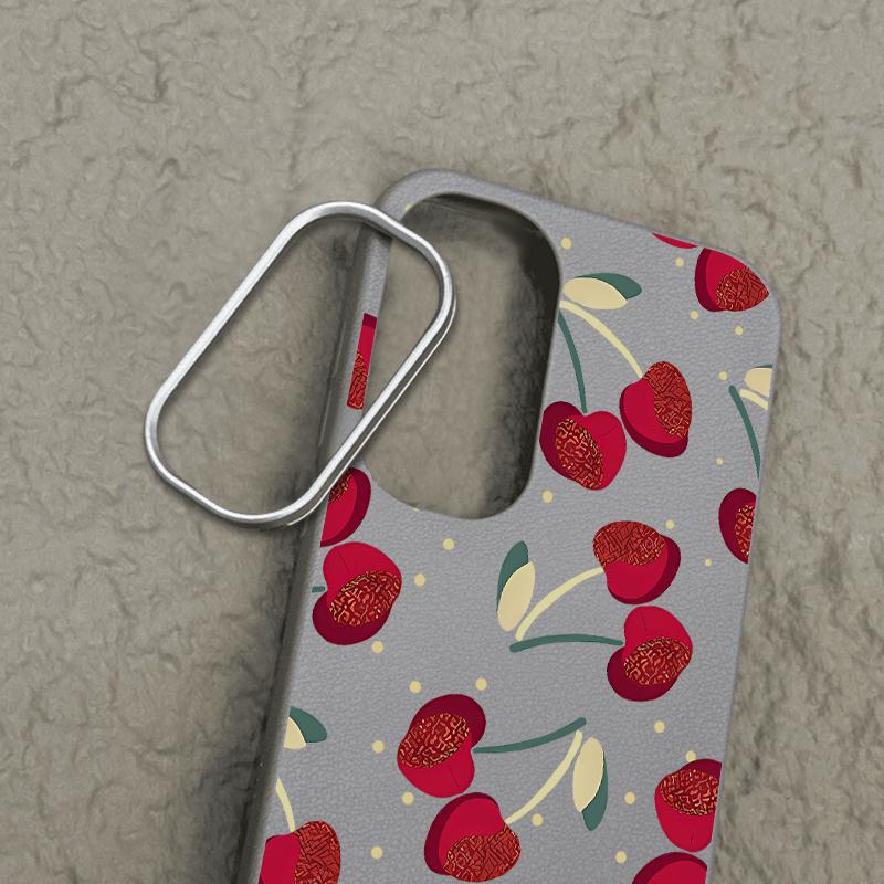 Cute Cherry Pattern TPU Leather Texture Slim Magnetic Case For Samsung S25 Ultra S24 FE S23 S22 S21 Wireless Charge Matte Shockproof Soft Phone Cover