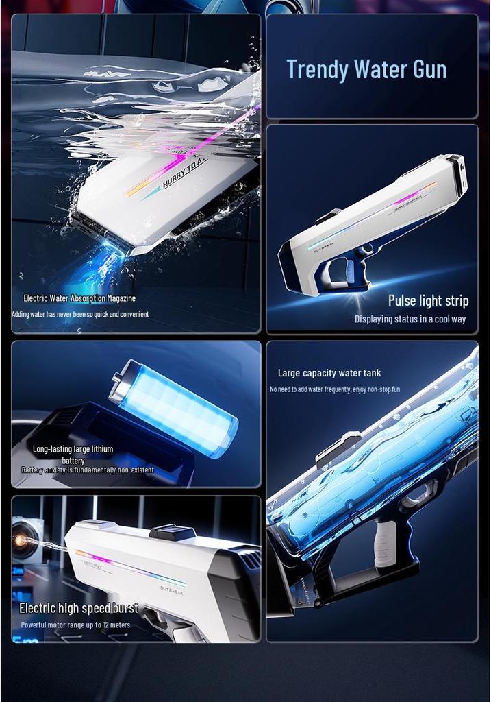 Pulse Light High-Pressure Electric Water Gun: Continuous Fire Toy for Kids & Adults with Large Capacity