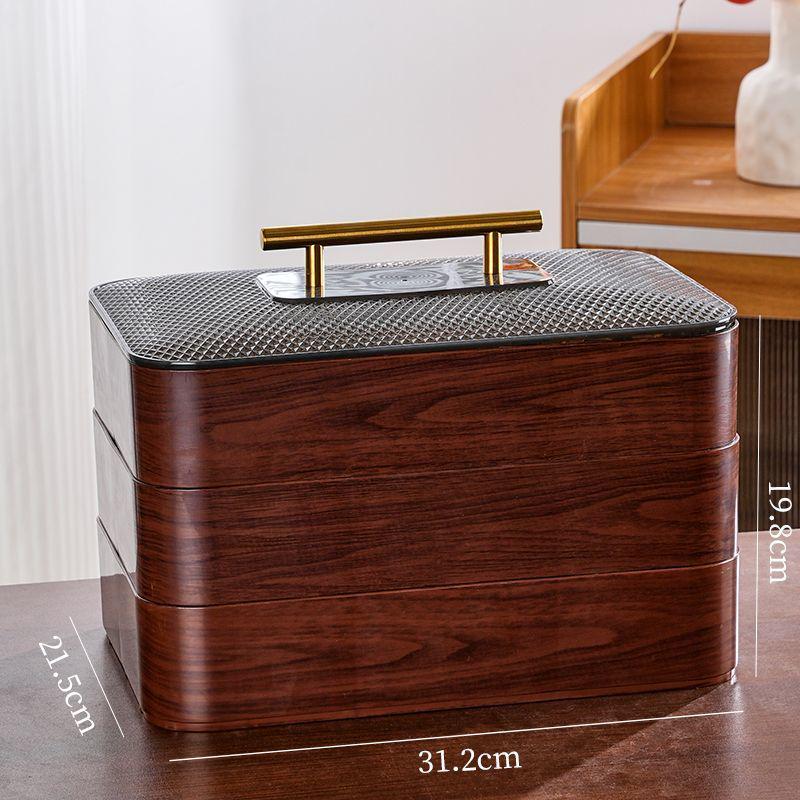 Wood Grain Multi-Grid Dried Fruit Candy Box - Thickened, Sealed, Moisture-Proof, Double-Layer Storage Plate