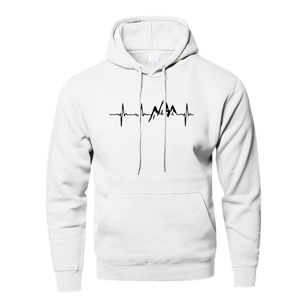 Mountain Heartbeat Hoodies Teens Sweatshirt Autumn Long Sleeve Hooded Sweatshirt Hoodie Black Gray Sportswear