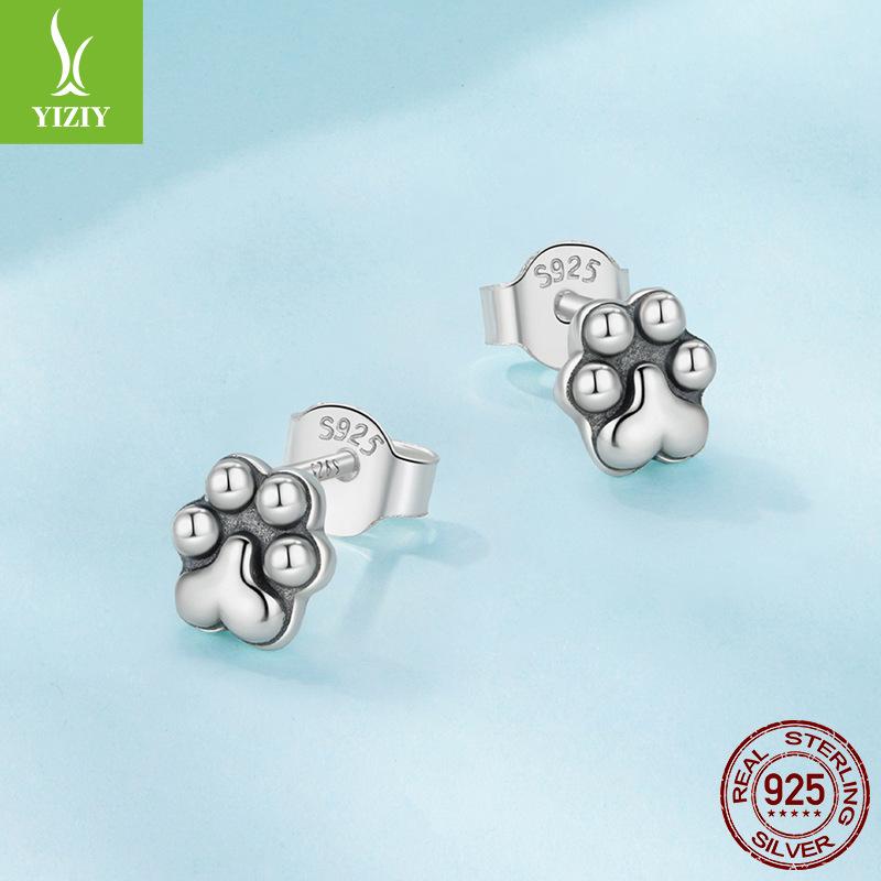 S925 Sterling Silver Cat Paw Print Stud Earrings Simple And Cute Pet Paw Mini Stud Earrings