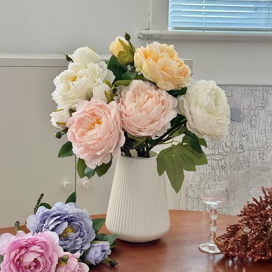 Artificial Peony Flower Faux Silk Peony Bouquet with 1 Bud Fake Floral Arrangement for Farmhouse Home Wedding Table Centerpiece
