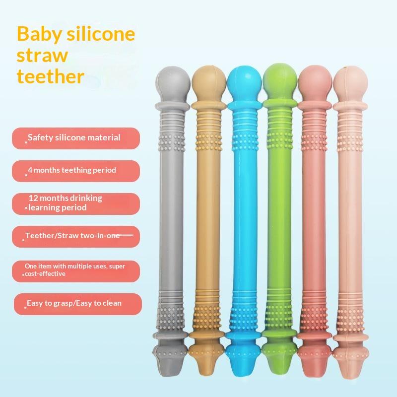 Silicone Kid Chewing Tube Pacifier Teeth Massager Hollow Molar Straw Oral Training Baby Teether Toy