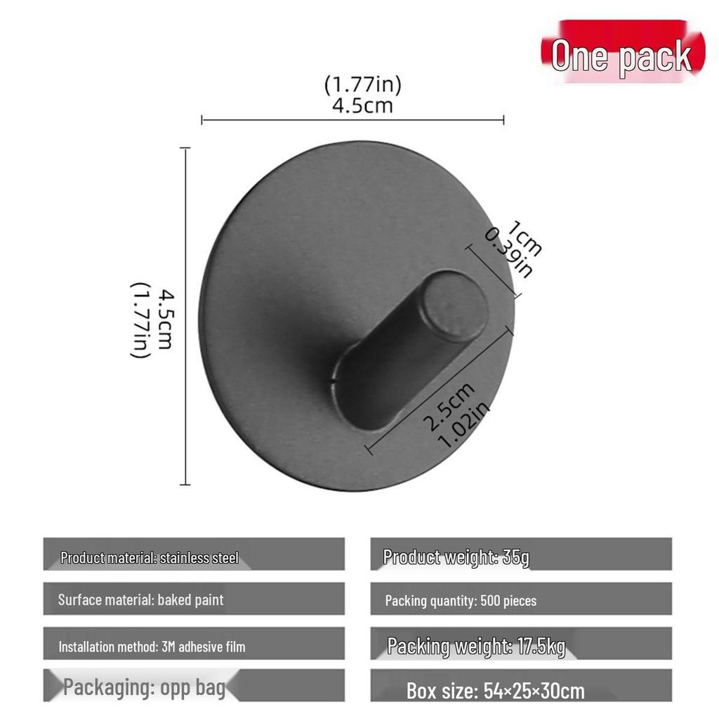 Stainless Steel No-Drill Adhesive Hook for Bathroom/Kitchen – Black