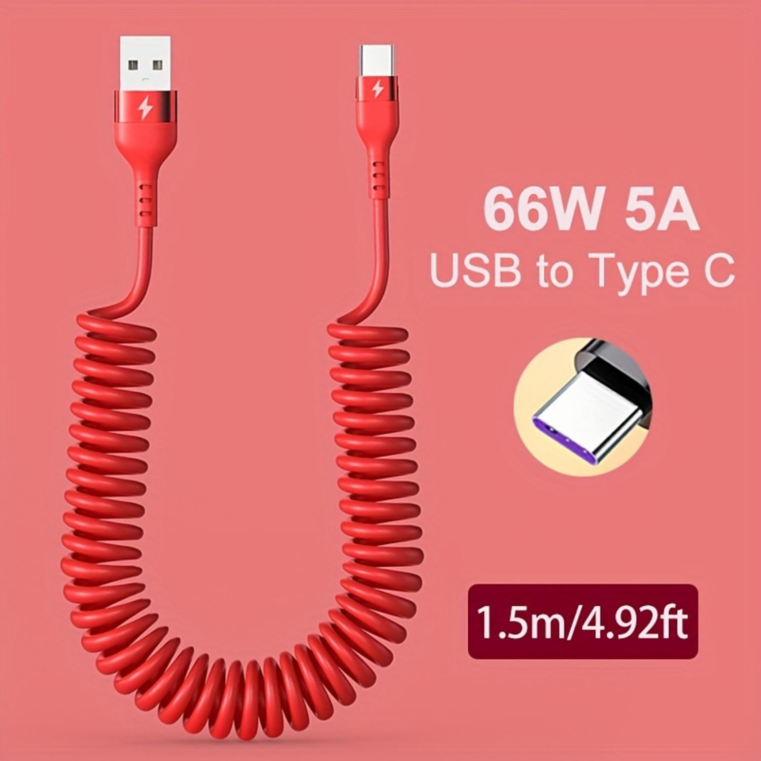 

5A 66W USB-Type C кабель для быстрой зарядки и передачи данных для Xiaomi Redmi POCO Honor OPPO VIVO Аксессуары для зарядного устройства мобильного телефона Автомобильная зарядка через USB. 1.5m/4.92ft красный