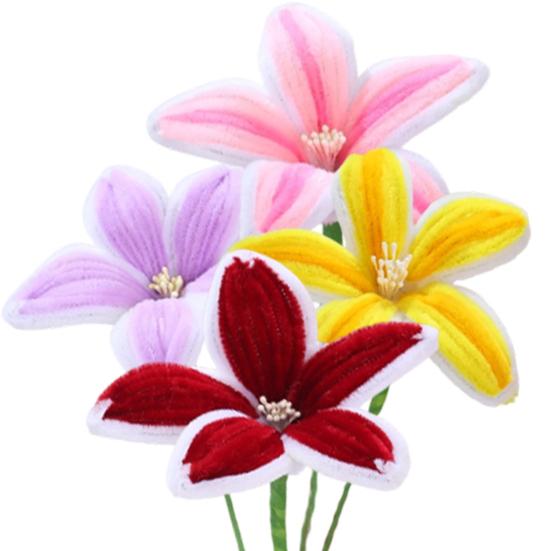 Finished Pipe Cleaner Flower Handmade Long Stem Lily Flower Craft Preserved Fake Flowers Gift for Anniversary Birthday Mother's Day