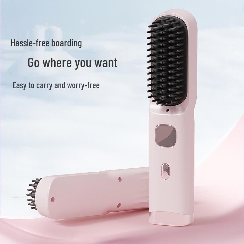 Rechargeable Wireless Hair Straightening Comb: Ion-Infused, No Damage, Dual-Use for Straight & Curly Styles, Portable & Dorm-Friendly