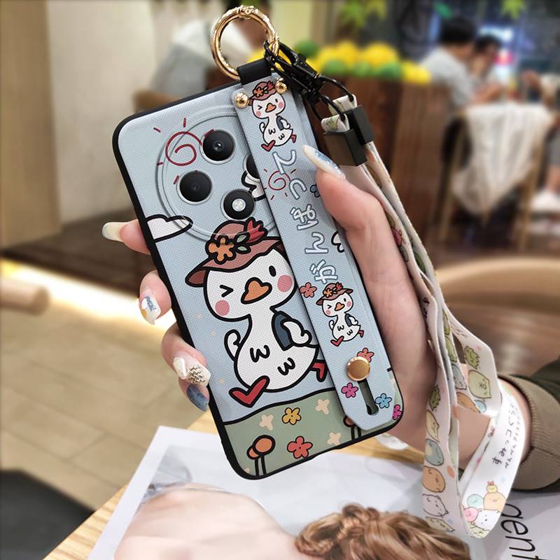 Back Cover Waterproof Phone Case For OPPO Reno12F 5G Silicone Wristband Ring Cartoon Shockproof Anti-knock Wrist Strap