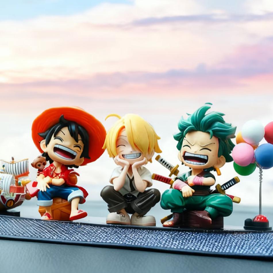 ONE PIECE  Anime6pcs Set 12-15cm Monkey D Luffy Q-Version PVC Model Desktop Car Ornament  Kids Birthday Christmas Gift Toys
