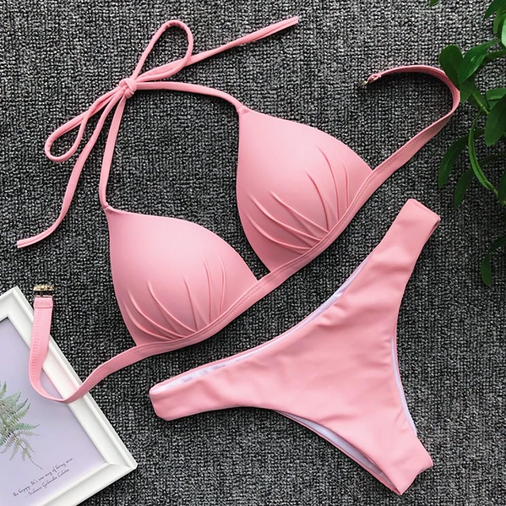 Buy SL Women's Bikini Solid Set Swimsuit Two Piece Filled Bra Swimwear Beachwear at affordable