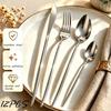 12Pcs Silver Stainless Steel Tableware Cutlery Set Dinnerware Dinner Knife Fork Spoon Teaspoon Home Restaurant Silverware Set