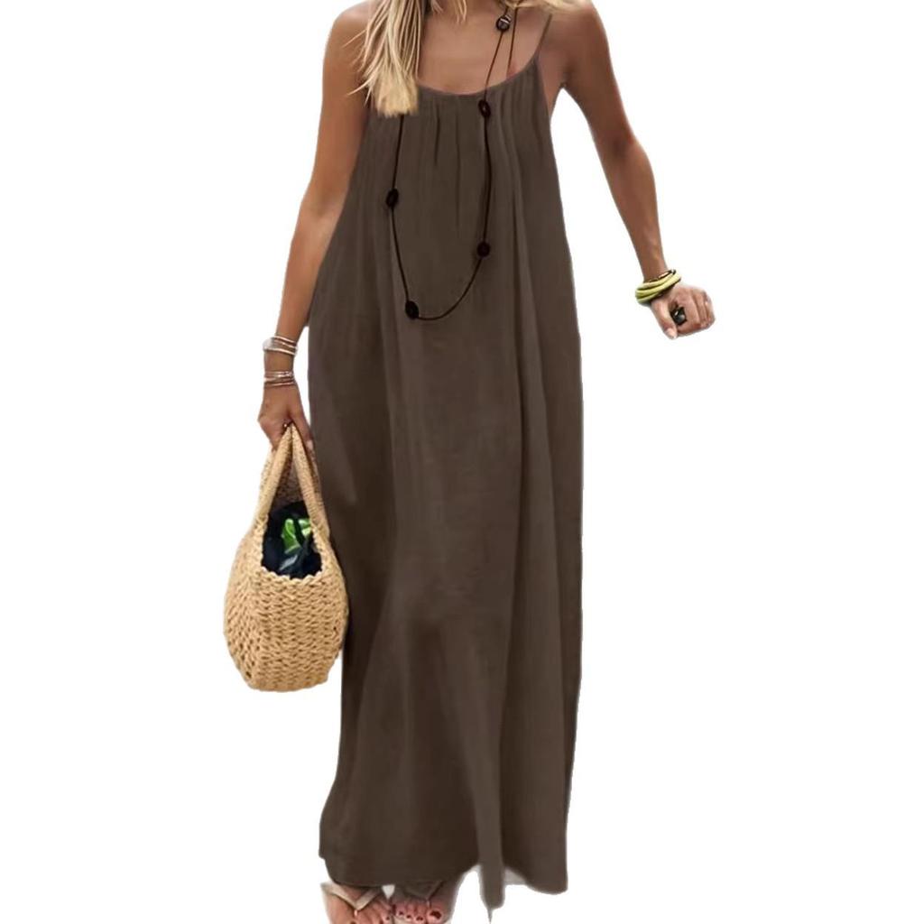 Summer 2026 Women's Spaghetti Strap Backless Long Dress for Beach Holiday