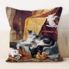 Oil Painting Cat Cat Picture Pillowcase Living Room Sofa Cushion Cover Bedside Pillow Pillowcase Home Decoration