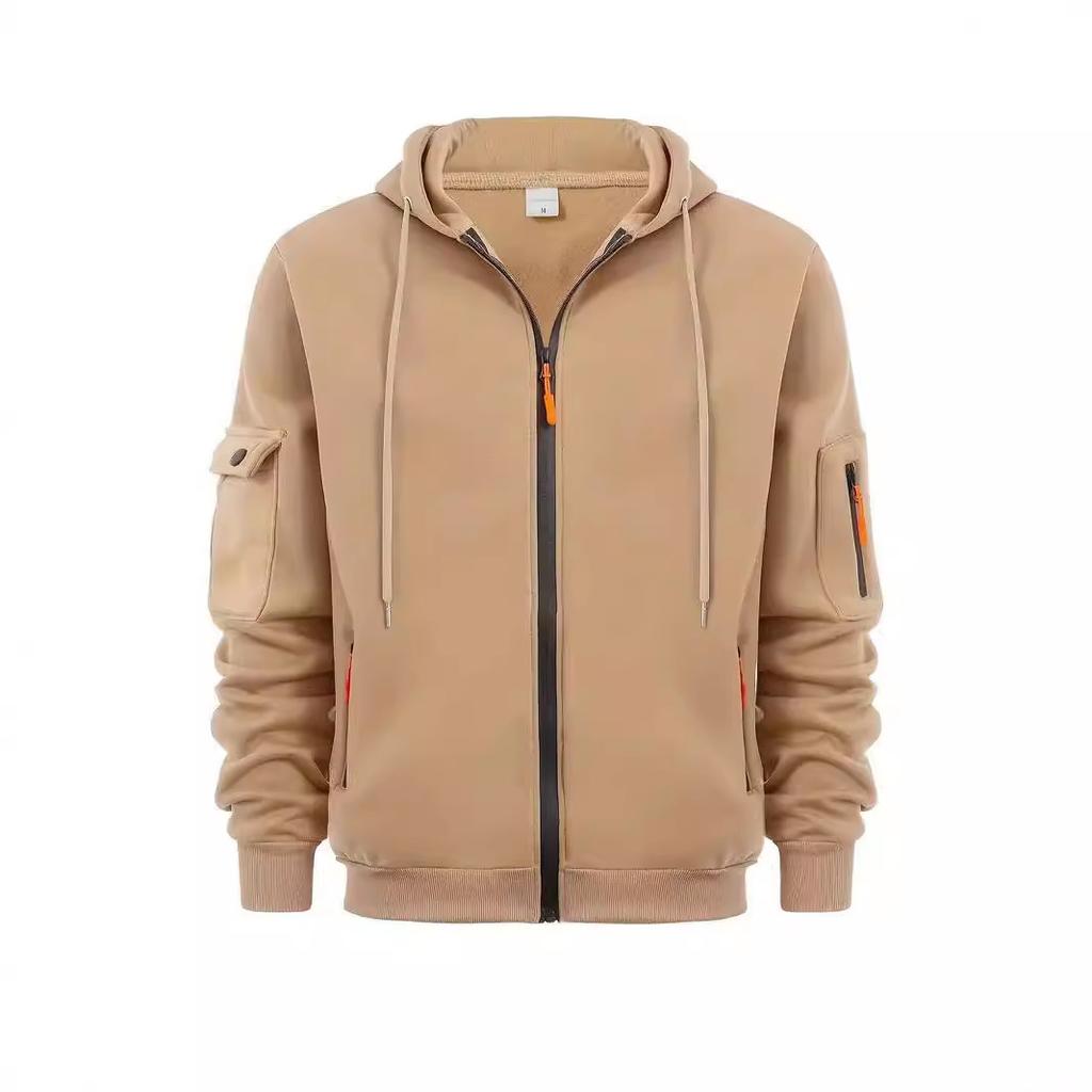 Spring and Autumn Men's Sweater Hoodie Zipper Arm Pocket Cardigan Men's Sports Plus Size Casual Jacket