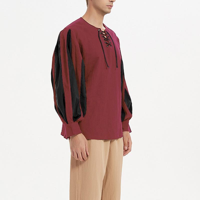 Cămașă cavaler de vară, vintage, cu mâneci lungi, cu șireturi, cămașă de rochie de performanță dramă medievală