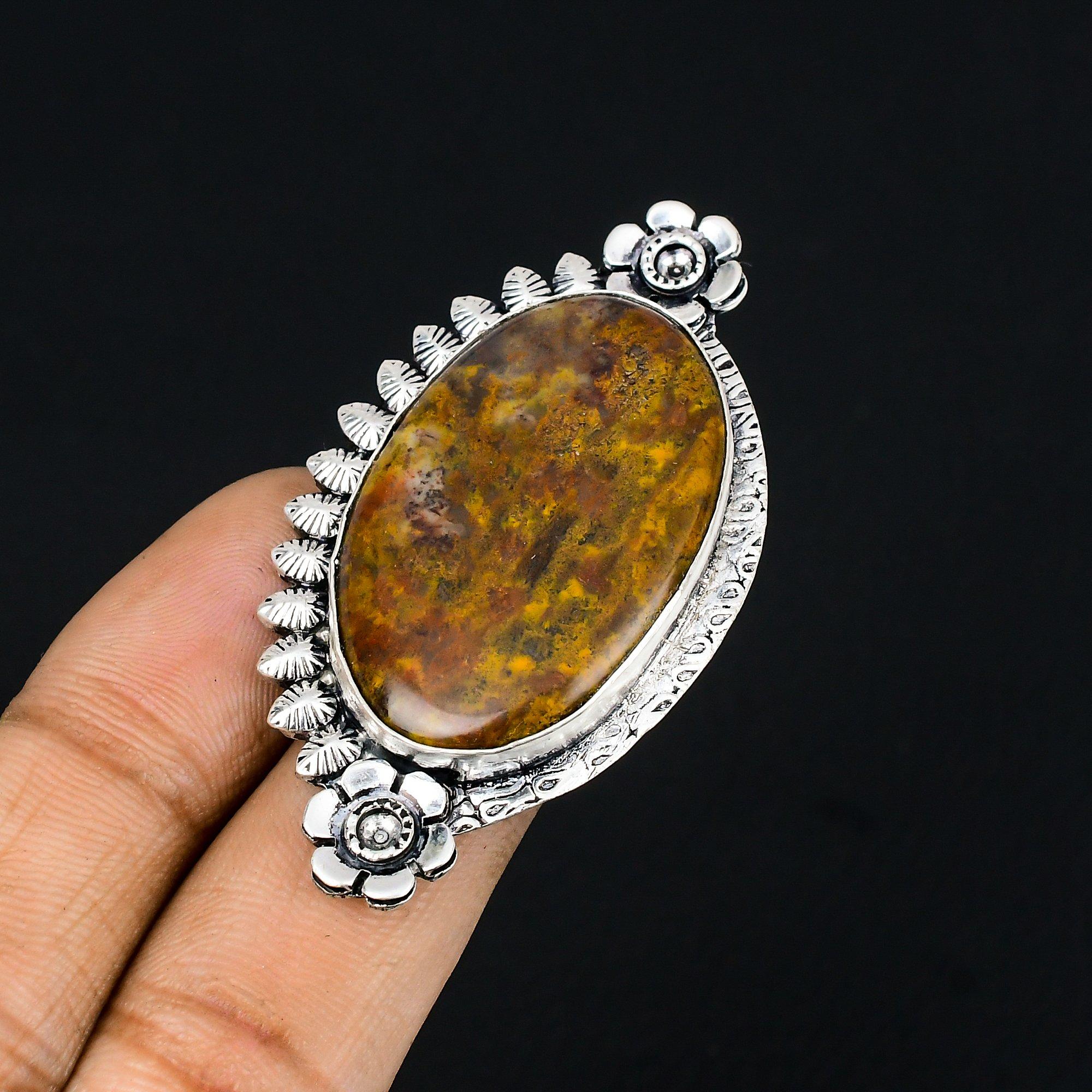 925 Sterling Silver Bloodstone Stone Stackable Mother Flower Ring Jewelry Size 7 7