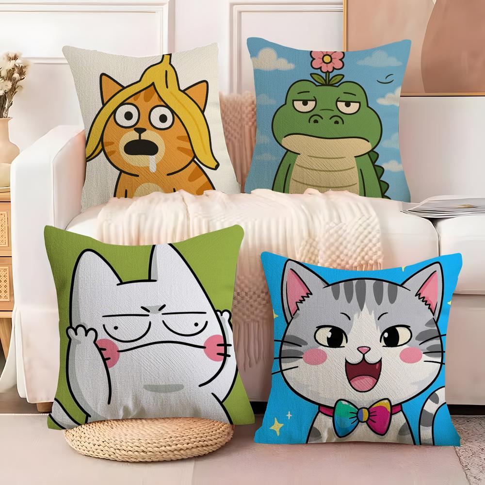 Fashing Cat Funny Party Pattern Pillow Case Natural Linen Double-Sided Printing Sofa Home Decor Cushion Cover
