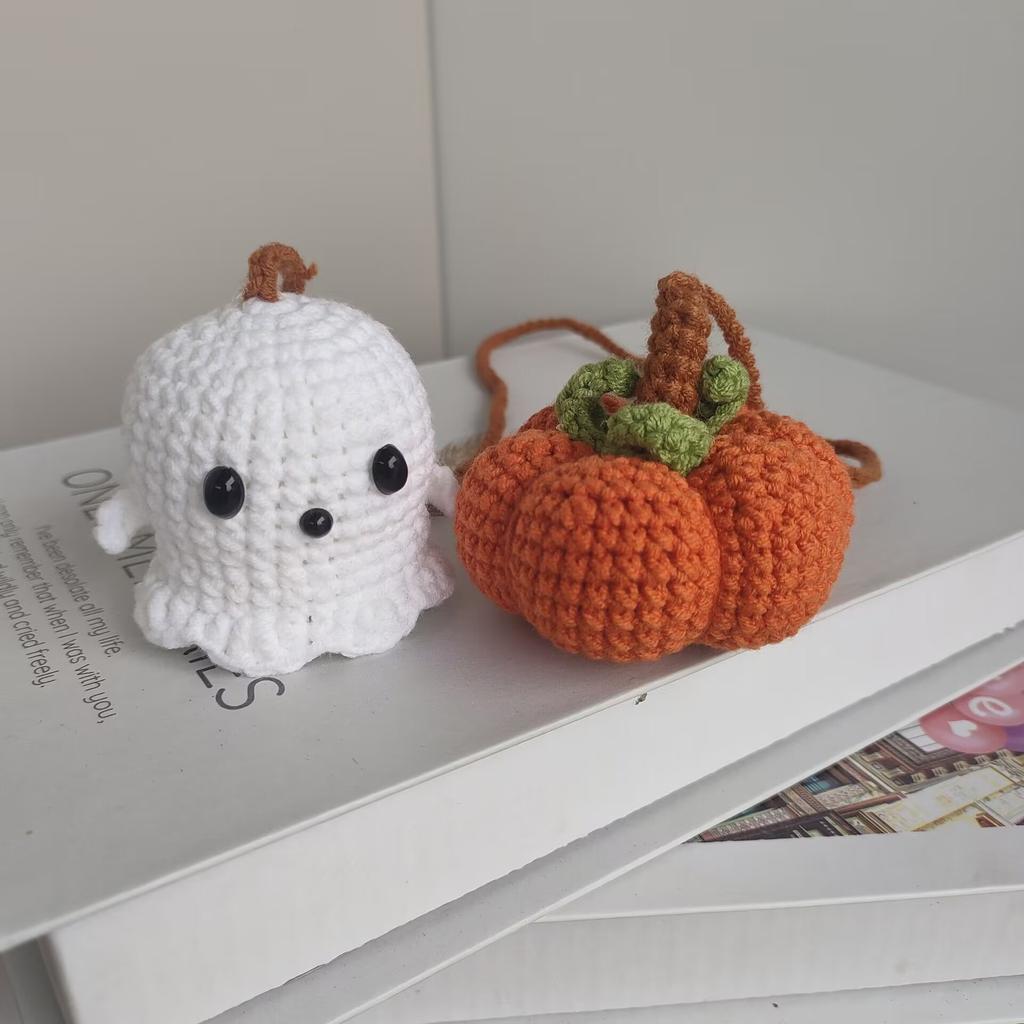 Crochet Ghost Car Pendants Creative Knitted Pumpkin Rearview Mirror  Pendant Halloween Decor