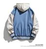 Men's Hong Kong Style Color Block Hooded Baseball Jacket - Trendy Brand, Faux Two-Piece, Plus Velvet Warmth, 2023 Edition