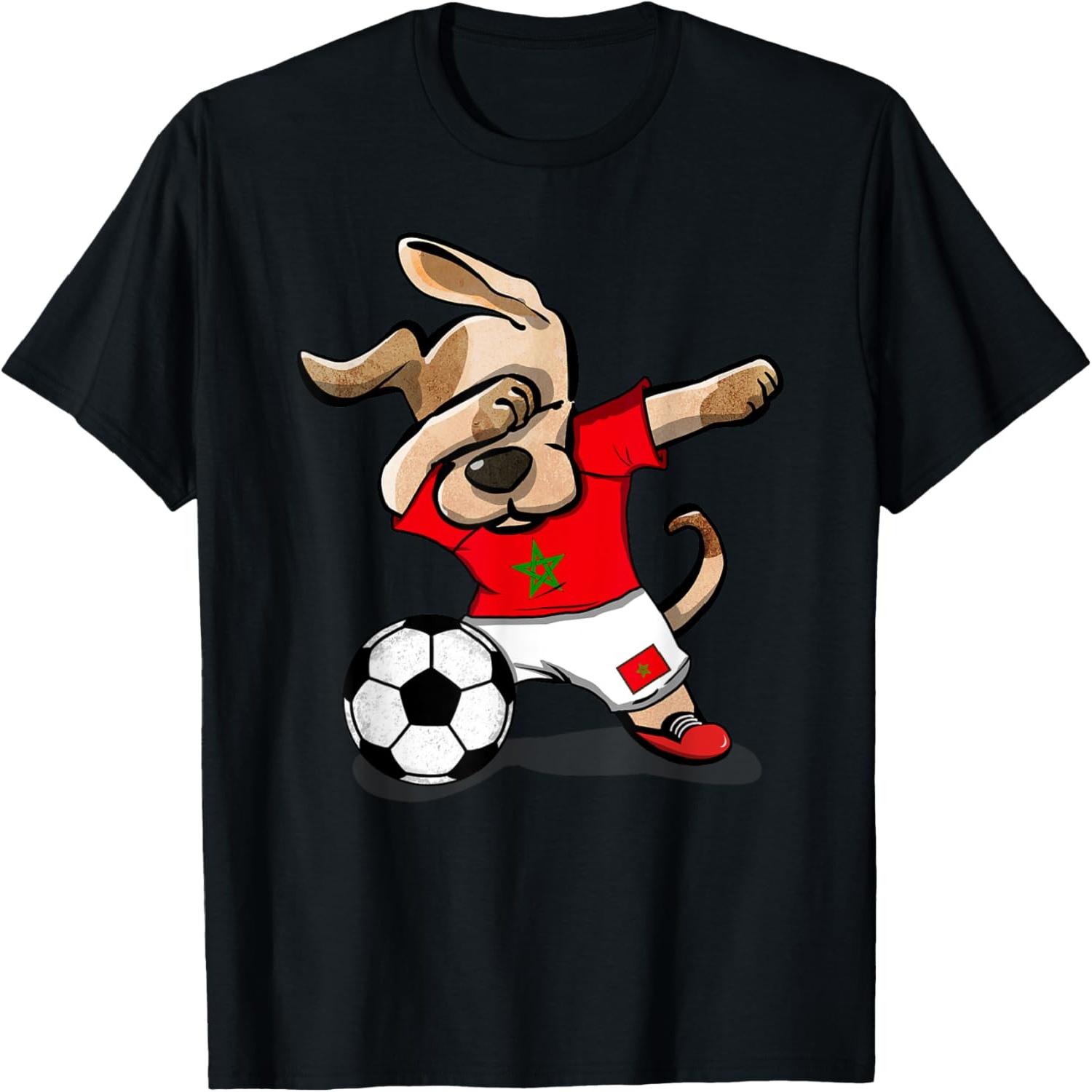 Dabbing Dog Morocco Soccer Fans Jersey Moroccan Football Art Men Women Girls Kids T-Shirt S