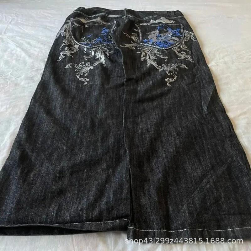 Jeans da Uomo Vestibilità Rilassata Denim Lavato Vintage Con Stampa Grafica Gamba Dritta Pantaloni Streetwear Autunno