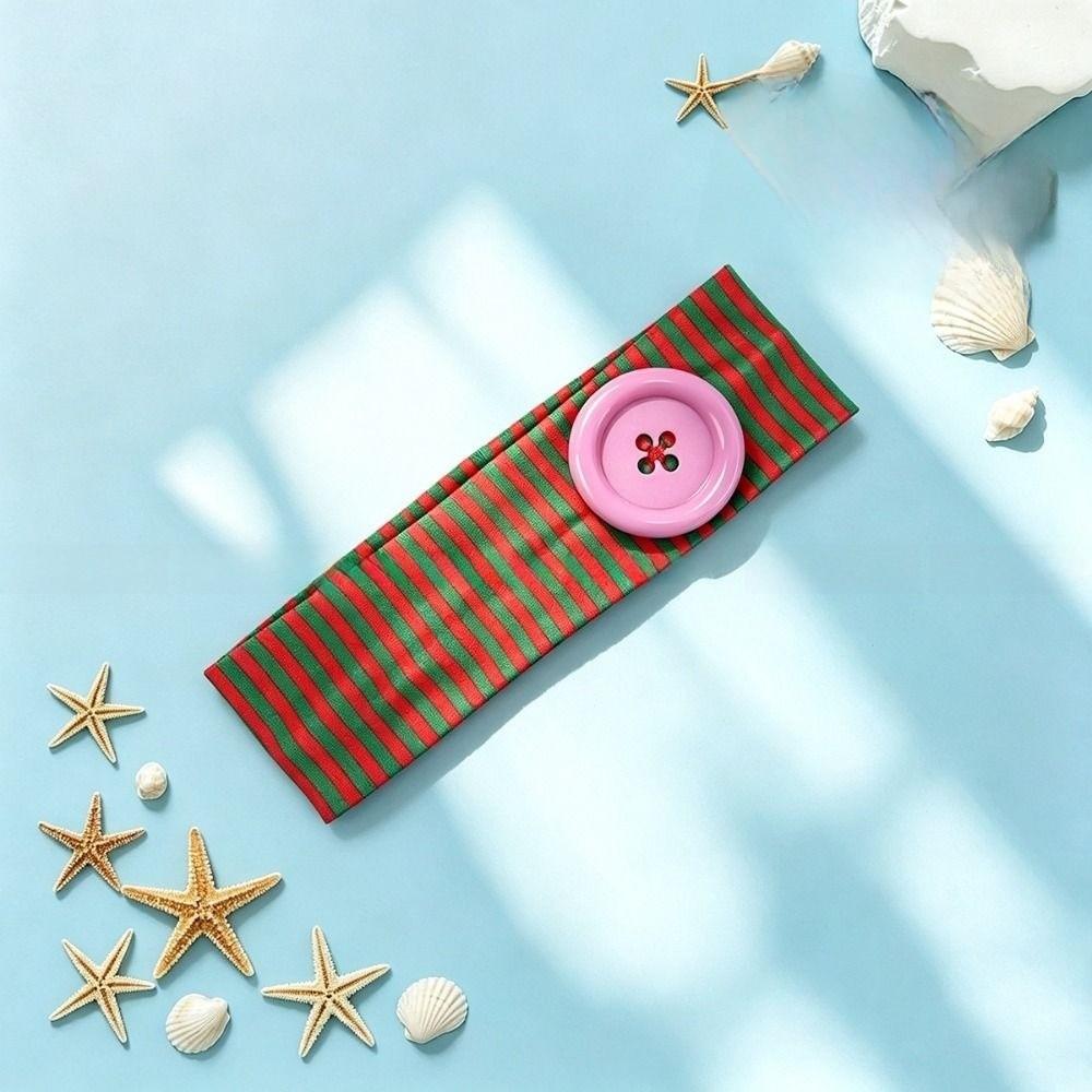Striped Print Niche Headscarf Dopamine Summer Hairband Large Button Headband Lady Girls Headwear