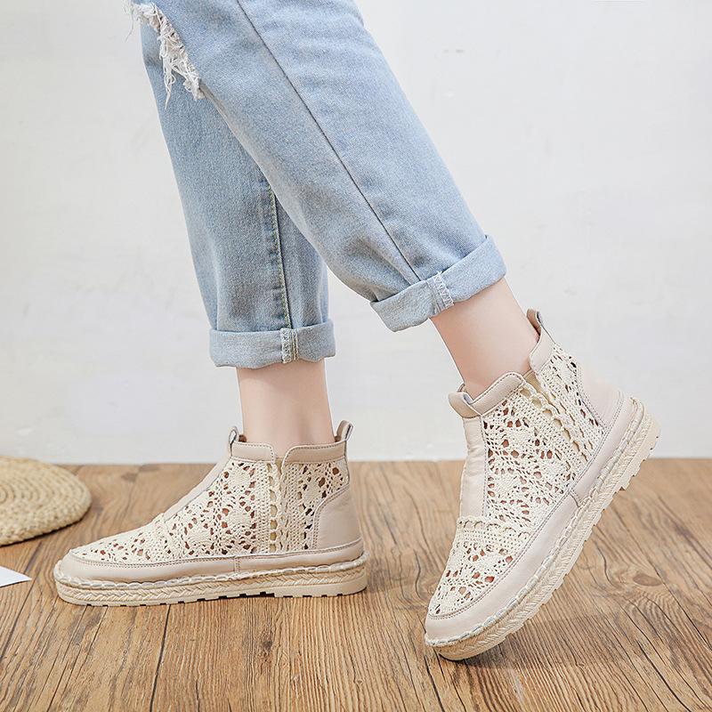 Woman Summer Sandals Boots Fashion White Lace Simple Women Casual Shoes Flats Sneakers Versatile Breathable Hollow Women's Shoes
