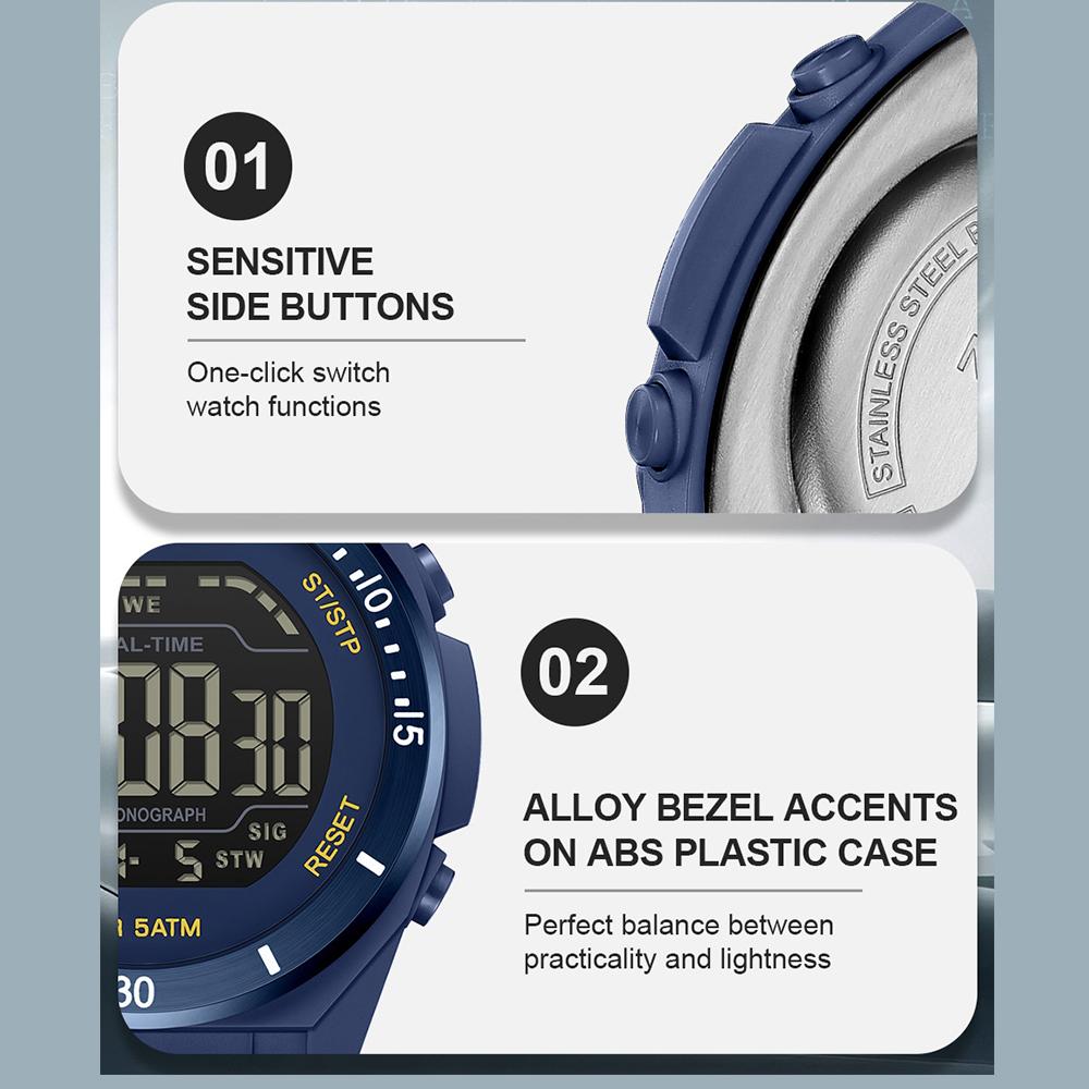 NAVIFORCE Original DIgital Watch Men LCD Display Calendar Date Chronograph Alarm Night Pattern Silicone Strap Waterproof Boys Watch NF7138