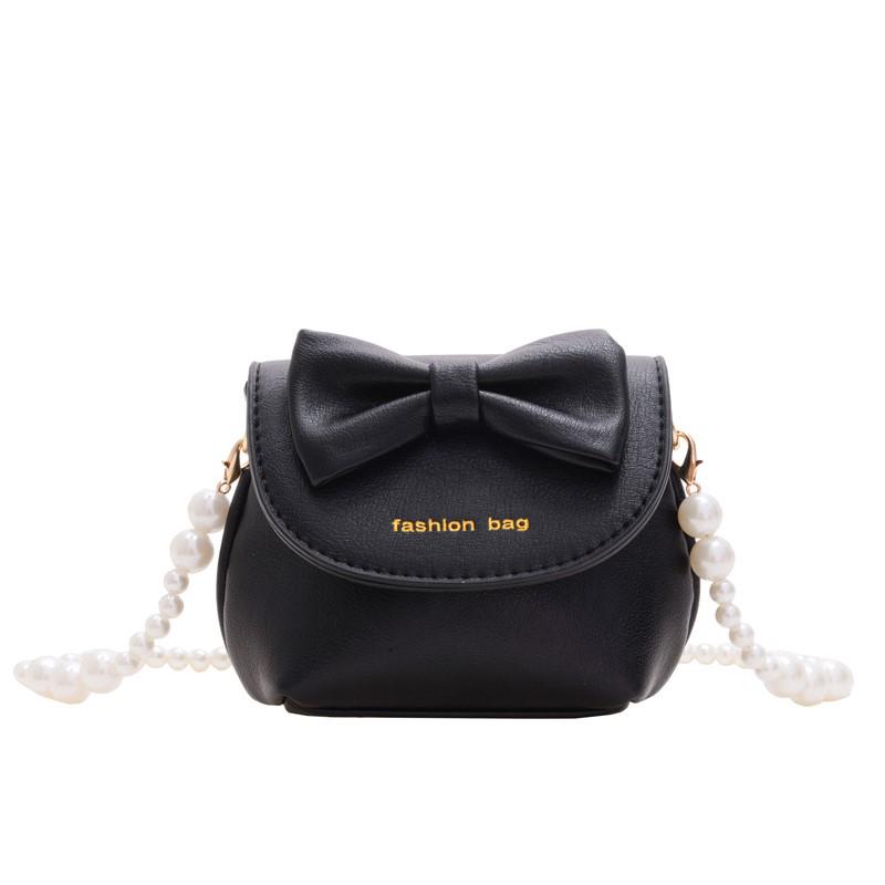 

Children s Trendy Bow Mini Crossbody Bag with Pearl Chain чёрный