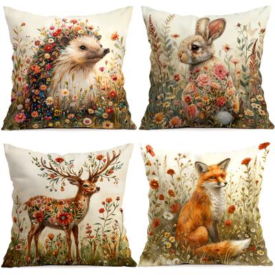 4pcs Floral Animal Color Pattern Cushions Pillowcase Polyester Cushion Cover Throw Pillow Pillowcover Home Car Sofa Decor