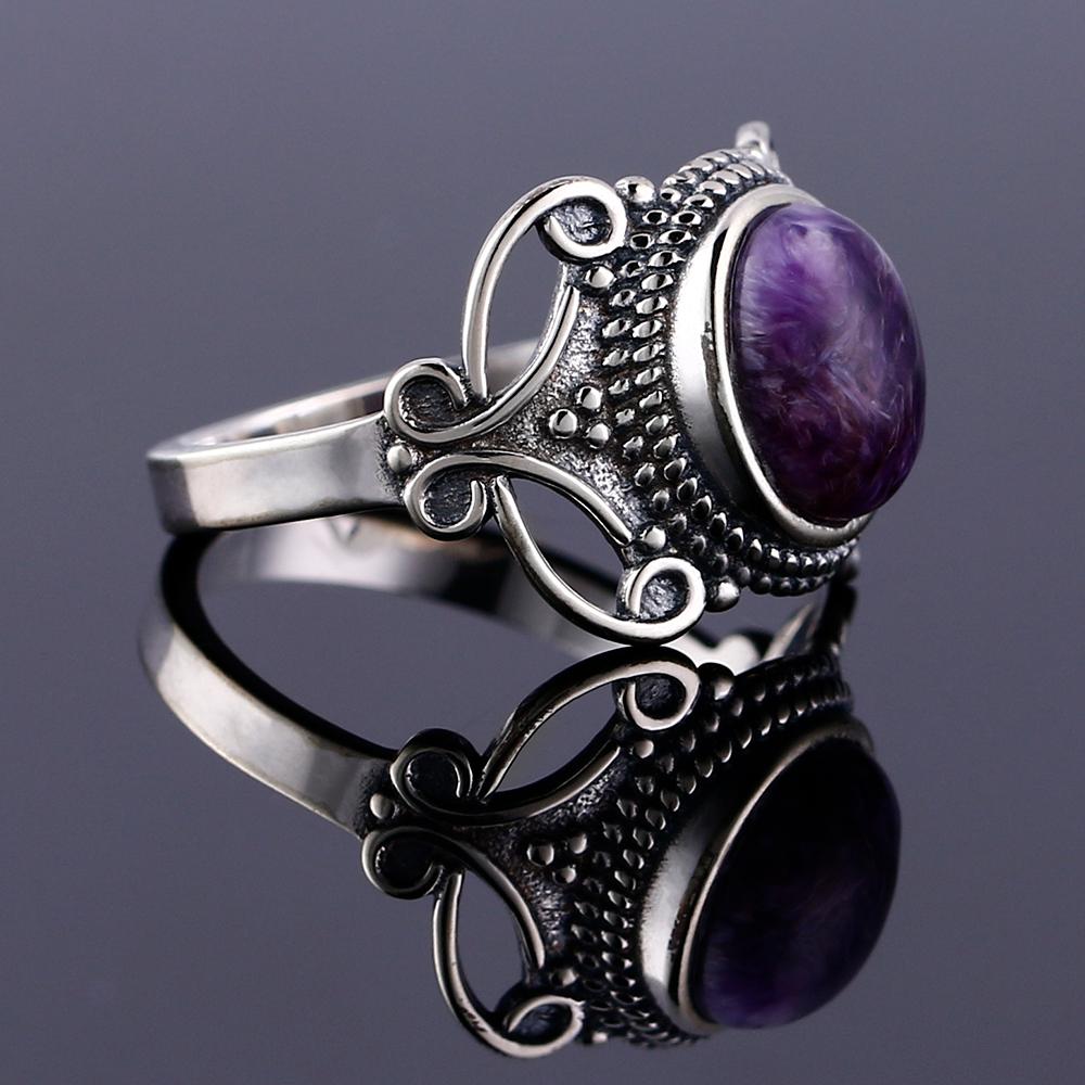 Nasiya Bohemia Style 8x10MM Oval Purple Charoite Rings For Women CopperColor Ring Fine Jewelry For Anniversary Party Gift