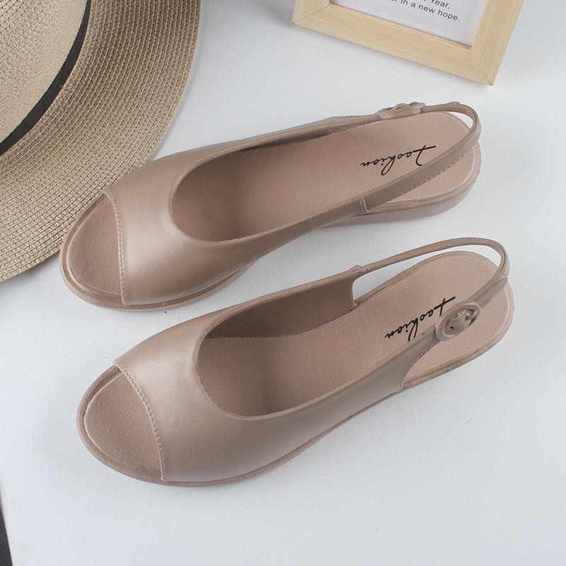 Yuzhihao Women s Fashionable Flat Sandals: Summer Outdoor Low-Cut Solid Color Peep-Toe Beach Shoes 36-37