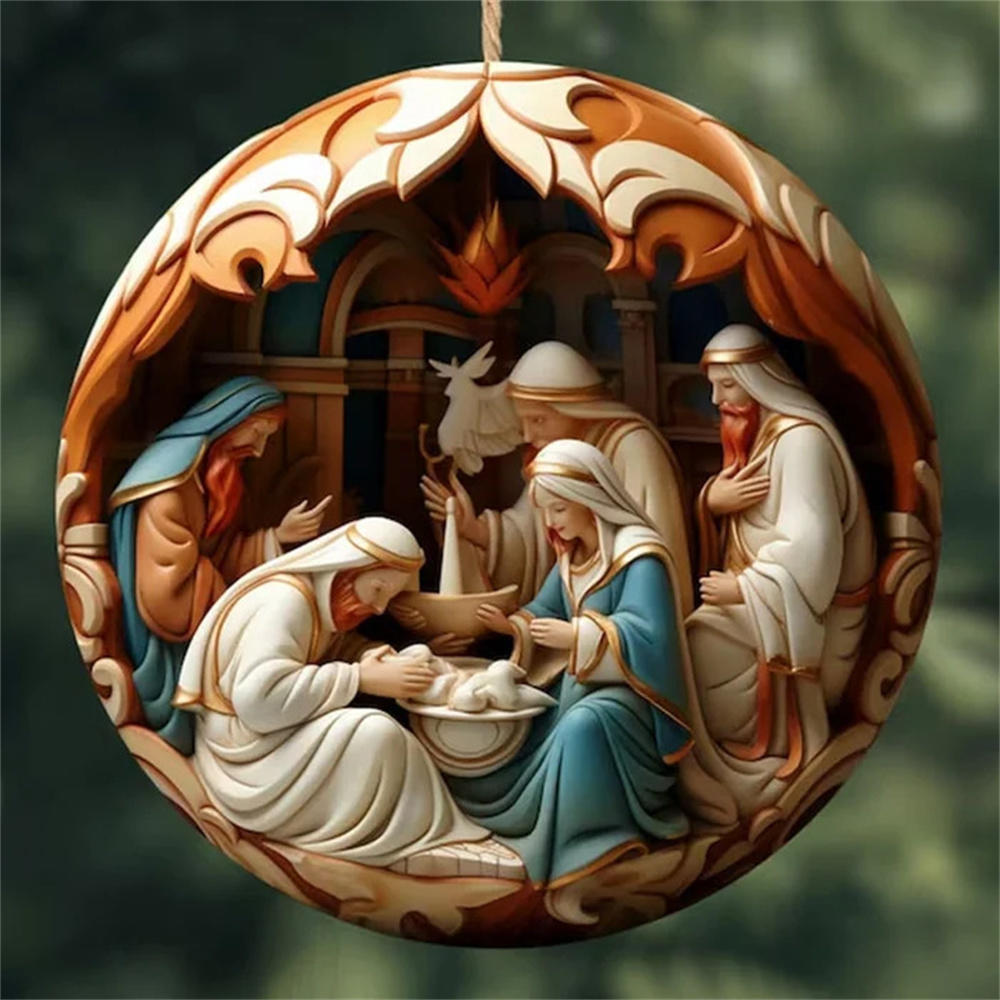 Religious Art 2D Flat Jesus Birth Pendant Relief Effect Sign Ornaments Nativity Scene Decoration Acrylic Christmas Ideal Decor