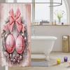 Pink Christmas Bathroom Curtain Cute Kawaii Bowknot Bell Shower Curtain Holiday Wreath Princess Style Bathroom Accessories For