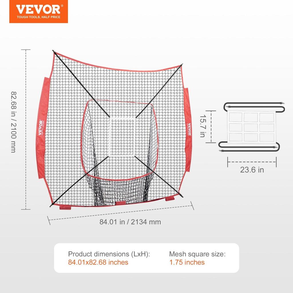 7x7 Ft Baseball Softball Practice Net, Portable Baseball Training Net for Hitting Batting Catching Pitching, Backstop Baseball Equipment Training Aids