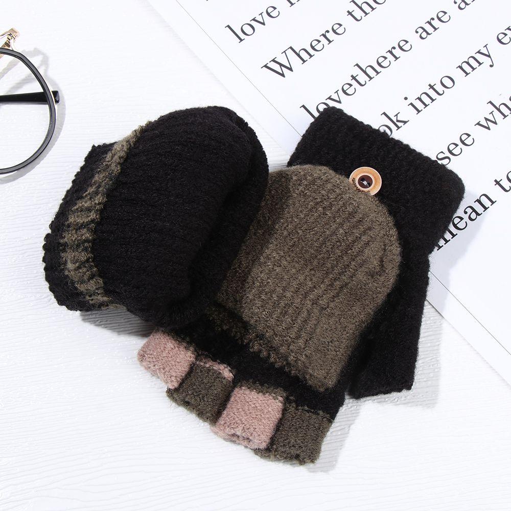 Children Flipped Cover Knitted Glove Winter Warm Mittens Half-finger Gloves Thickening Gloves