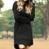 Plus Size Women Casual Long Sleeve Pocket Drawstring Loose Hoodie Mini Dress