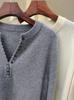 Women's Korean Style V-Neck Wool Sweater - Button-Up, Long Sleeve, Slimming, Versatile Knitwear Top