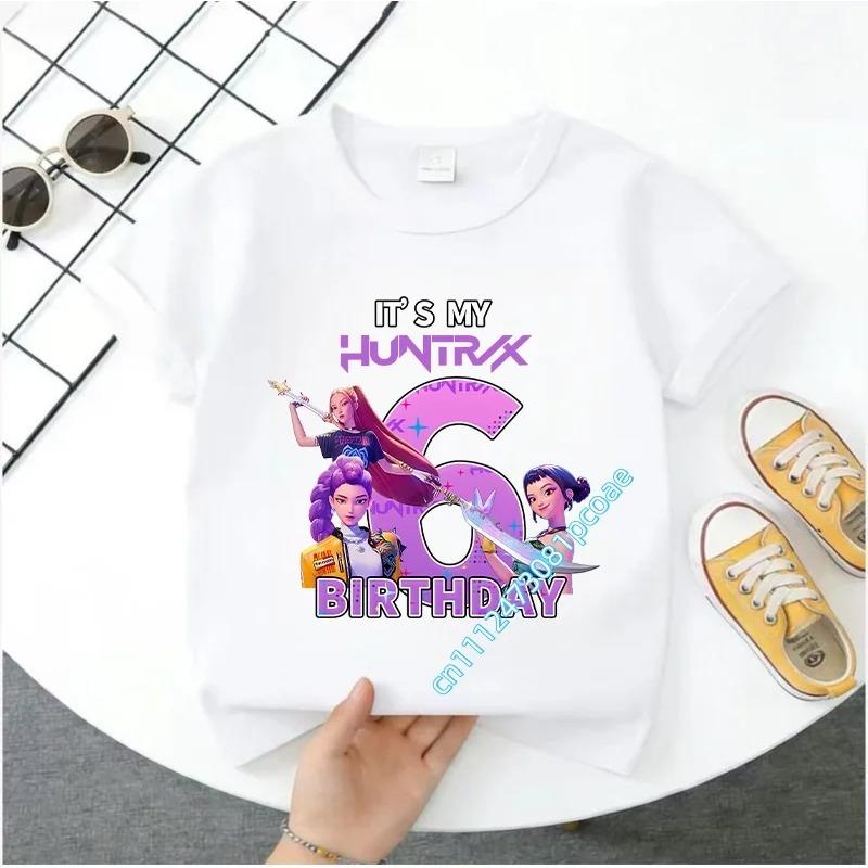 New K Pop Demon Huntersd T-shirt for Children Cartoon Birthday Number Printed T Shirts Girls Short Sleeves Tops Kids Clothing