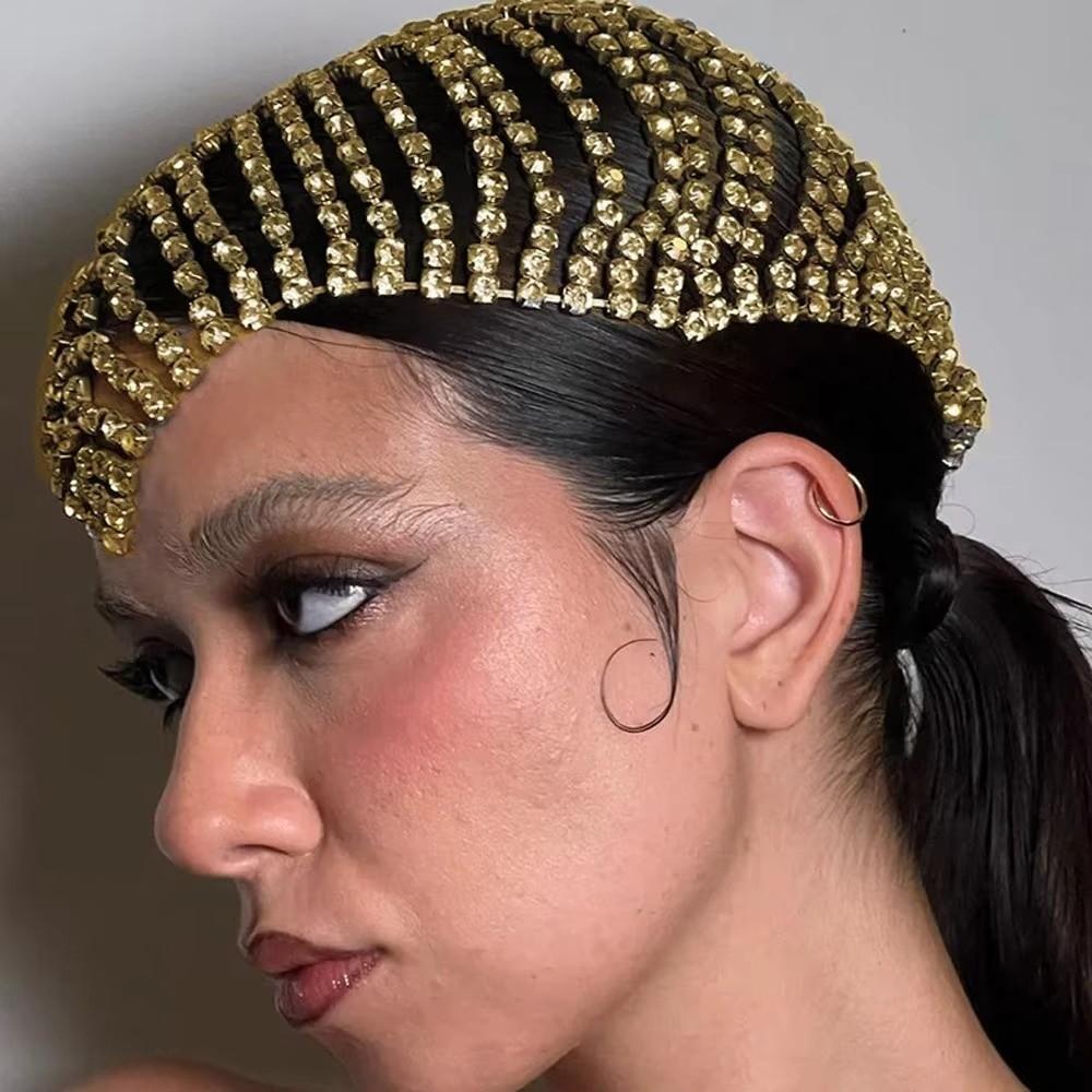 Glitter Shiny Headpiece Cap Bling Crystal Head Chain Multi-Layer Rhinestone Headband Performance