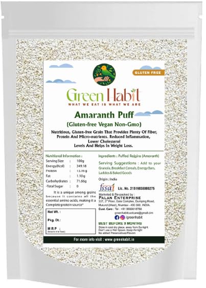 

GreenHabit Amaranth Puff (Rajgira Puff) | Gluten-Free |Vegan|Non GMO| (200gm Pack of 1)